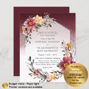 Burgundy Blommigt katolsk nuptial Mass Bröllop Flygblad