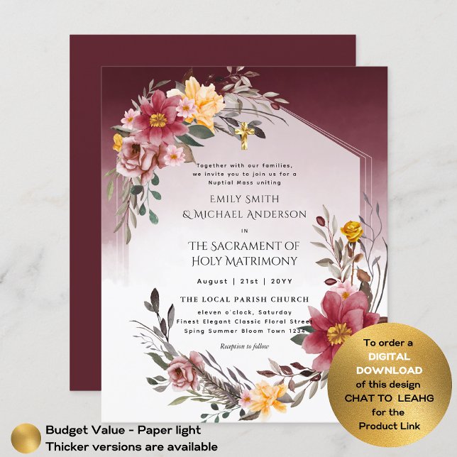 Burgundy Blommigt katolsk nuptial Mass Bröllop Flygblad (Skapare uppladdad)