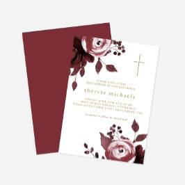 Burgundy Blommigt Kor Baptism Inbjudningar