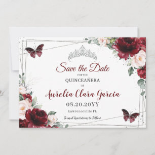 Burgundy  Blommigt Krona Quinceañera 3 Foton Spara Datumet