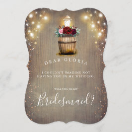 Burgundy Blommigt Lantern Rustic Bridesmaid Frieri Inbjudningar