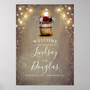 Burgundy Blommigt Lantern Rustic Bröllop Sign Poster