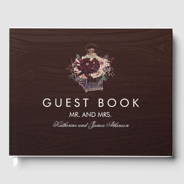Burgundy Blommigt Lantern Rustic Fall Wedding Gästböcker (Framsida)