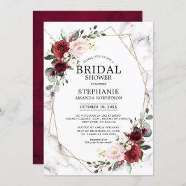 Burgundy Blommigt Marble Geometric Möhippa Inbjudningar