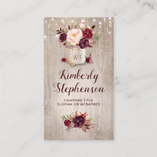 Burgundy Blommigt Mason Burk Rustic Land Visitkort
