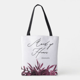 Burgundy-Blommigt med Maid of honor-skript Tygkasse
