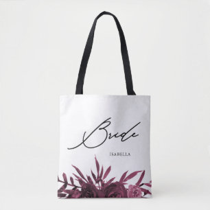 Burgundy-Blommigt med Snyggt Bride Script Tygkasse