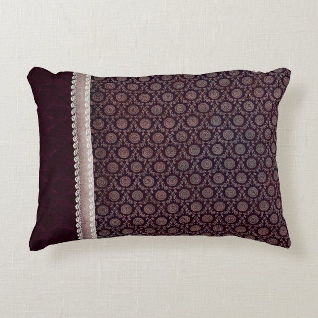 Burgundy Blommigt Medallion accent Pillow Prydnadskudde (Framsidan)