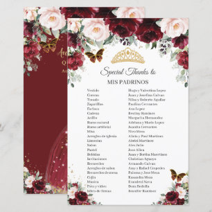 Burgundy Blommigt Mis Padrinos Quinceañera