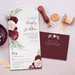 Burgundy Blommigt Modern Bröllop