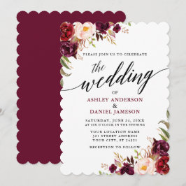 Burgundy Blommigt Modern Elegant Calligraphy Bröll Inbjudningar