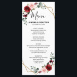 Burgundy  Blommigt Modern Geometric Bröllop Meny<br><div class="desc">Elegant och ett modernt romantiskt menykort för blommigt med geometriska vattenfärger i bröllop har en bukett av burgundy/marsala,   rosa,  Lila,  persikofärgad ro med motsvarande löv. Perfekt för fall/midsommar bröllop. Hitta fler matchande utformningar och variationer från min "blissweddingpaperie"-butik. Och kontakta mig gärna för ytterligare anpassning eller matchning av objekt</div>