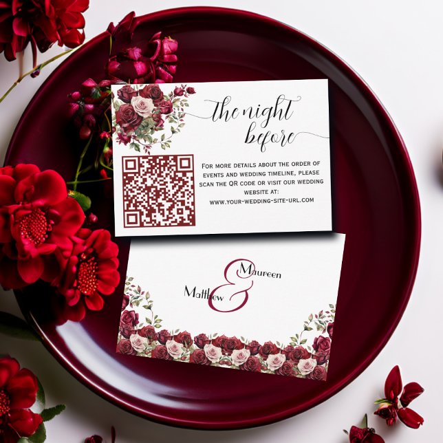 Burgundy Blommigt Modern QR-kod natten före Tilläggskort (Skapare uppladdad)