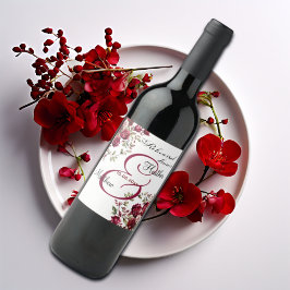 Burgundy Blommigt Modern "Rehearsal Middag" Bröllo Vinflaska Etikett