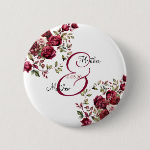 Burgundy Blommigt Modern Script Bröllop Knapp