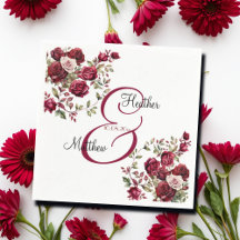 Burgundy Blommigt Modern Script Bröllop