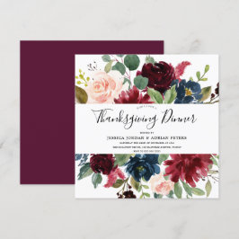 Burgundy Blommigt Modern Thanksgiving Middag Inbjudningar