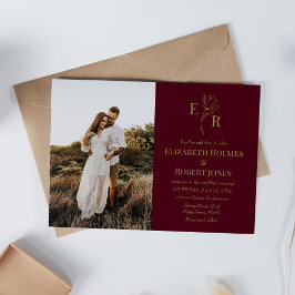 Burgundy Blommigt Monogram Anpassningsbar Photo Br Inbjudningar