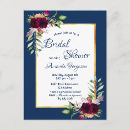 Burgundy blommigt navy blue guld boho möhippa vykort