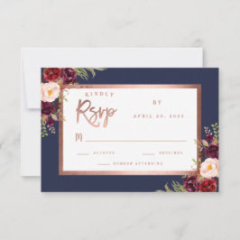 Burgundy Blommigt Navy Blue Ro Guld Bröllop OSA Kort