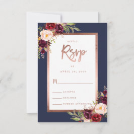 Burgundy Blommigt Navy Blue Ro Guld Bröllop OSA Kort