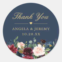 Burgundy Blommigt Navy Blue Tack Wedding Favor Runt Klistermärke