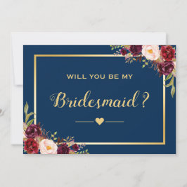 Burgundy Blommigt Navy kommer du bli min bridesmai Inbjudningar