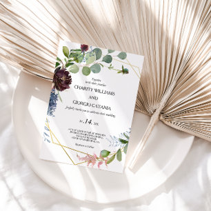 Burgundy Blommigt och Greenery Bröllop Inbjudningar