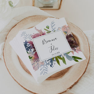Burgundy Blommigt och Greenery Bröllop Napkin Pappersservett