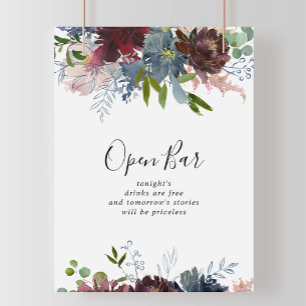 Burgundy Blommigt och Greenery Bröllop Open Pub Poster