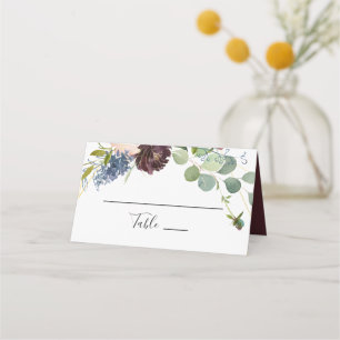 Burgundy Blommigt och Greenery Bröllop Place Card Placeringskort