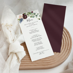 Burgundy Blommigt och Greenery Dinner Meny