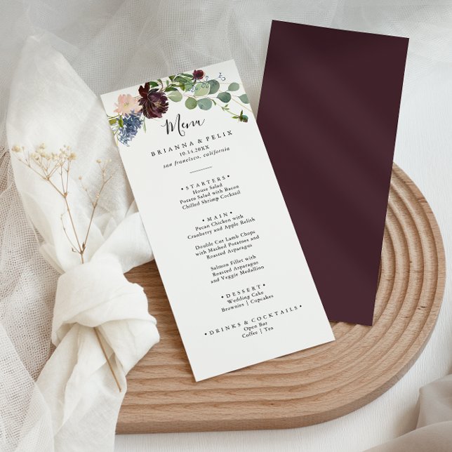 Burgundy Blommigt och Greenery Dinner Meny (Skapare uppladdad)