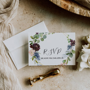 Burgundy Blommigt och Greenery Menu Choice OSA kor Kort