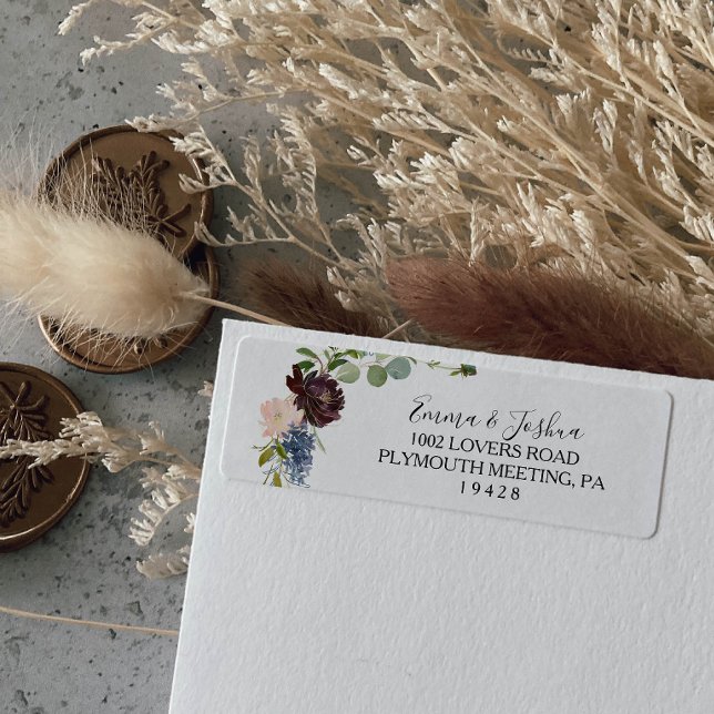 Burgundy Blommigt och Greenery Return-adressetiket Returadress Etikett (Skapare uppladdad)
