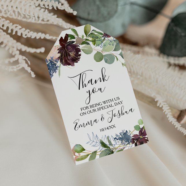 Burgundy Blommigt och Greenery Tack Presentetikett (Skapare uppladdad)