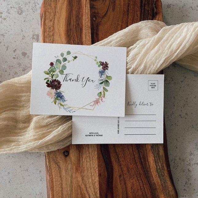 Burgundy Blommigt och Greenery Tack Vykort (Skapare uppladdad)