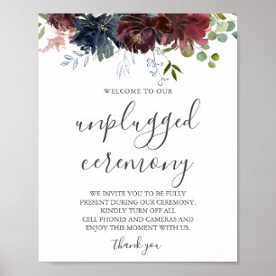 Burgundy Blommigt och Greenery Unplugged Bröllop Poster