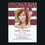 Burgundy Blommigt och Guld Photo Birthday Sweet 16 Inbjudningar<br><div class="desc">Vattenfärgblommor bouquet - burgundy och guld-foto sweet sixteen - 16 födelsedagsfest inbjudan</div>
