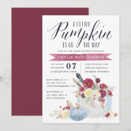 Burgundy-Blommigt och höstpump babystövel Inbjudningar