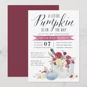 Burgundy-Blommigt och höstpump babystövel Inbjudningar