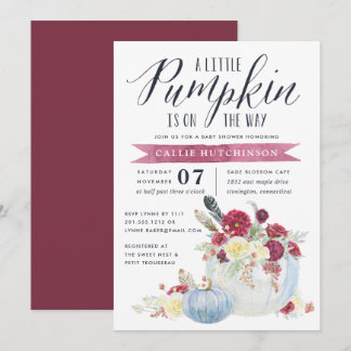 Burgundy-Blommigt och höstpump babystövel Inbjudningar