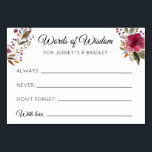 Burgundy Blommigt Ord of Wisdom Advice Cards Bordsnummer<br><div class="desc">De här vackra personligerna kommer att vara perfektens komplimang till din bröllopsmottagning eller möhippa/par dusch. Den här designen har burglösa blommigtar med vattenfärg och utrymme för gäster att lämna råd om sak,  t.ex. "Alltid",  "Aldrig" och "Glöm inte".</div>