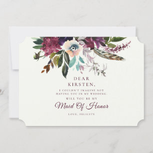 Burgundy Blommigt över Ecru Maid of honor Frieri Inbjudningar