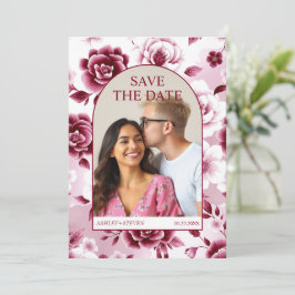 Burgundy blommigt patter, vattenfärg tvätta bågfot spara datumet