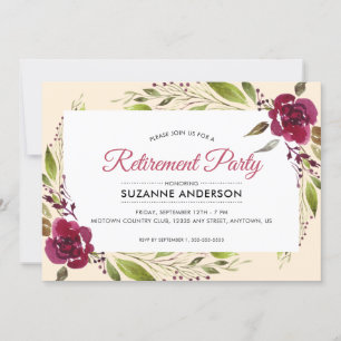 Burgundy-Blommigt PENSION PARTY Inbjudningar