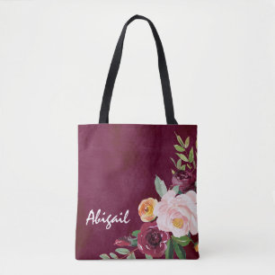 Burgundy Blommigt Peonies Personlig Tote Bag Tygkasse