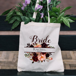 Burgundy-Blommigt Personlig Bride Bröllop Tygkasse
