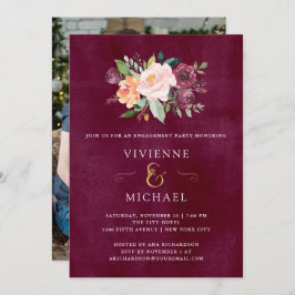 Burgundy  | Blommigt Photo Förlovningsfest Inbjudningar