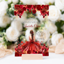 Burgundy Blommigt Princess Guld Quinceanera
